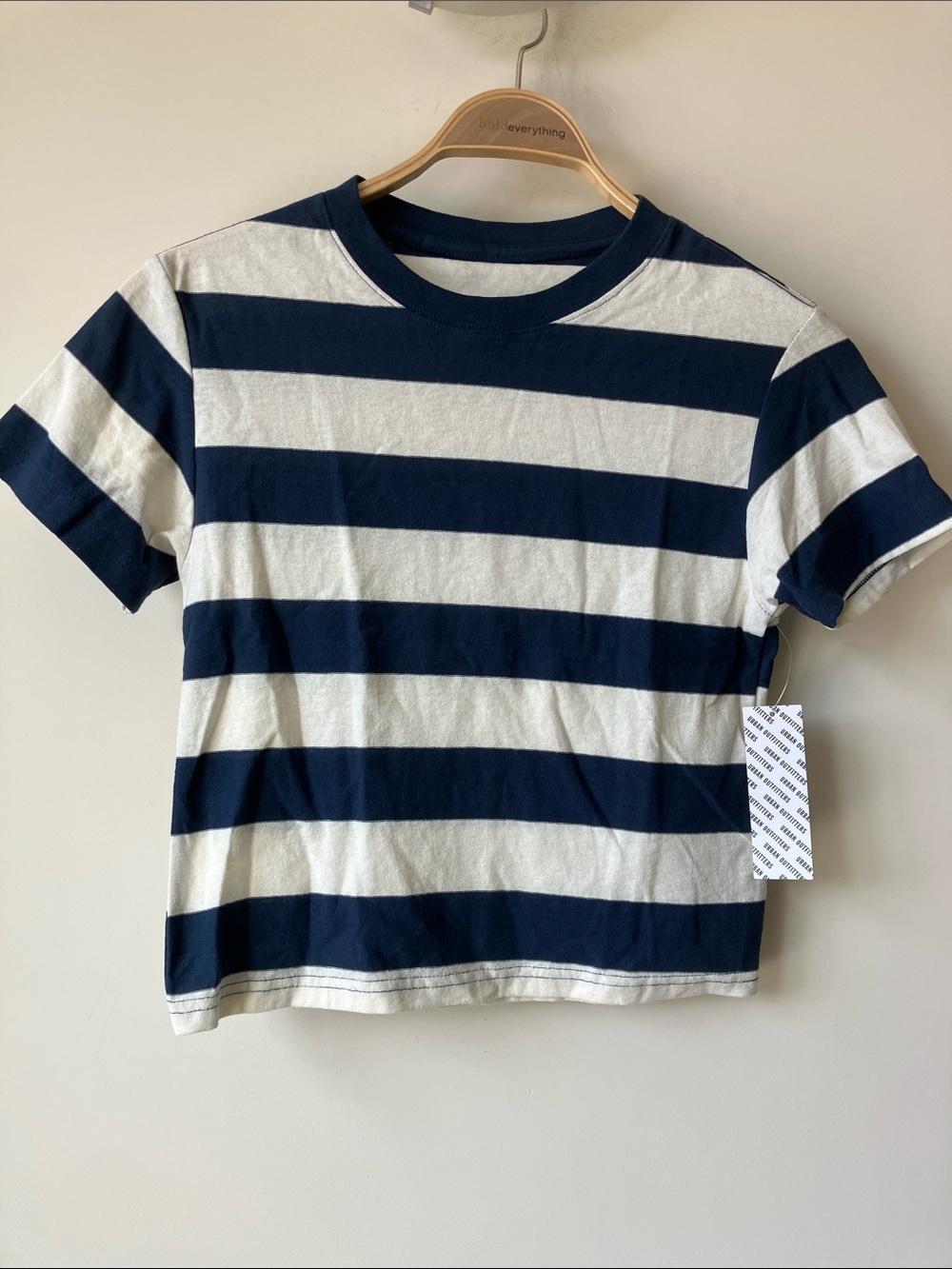 BDG by Urban Outfitters Navy/White Wide Striped Short Sleeve Crop T Size 8-P NWT